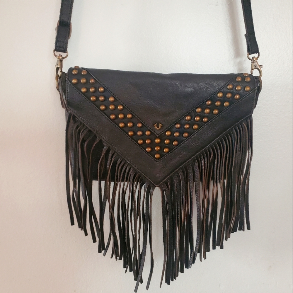 True Religion Leather Crossbody Hand Bag Black RARE Purse